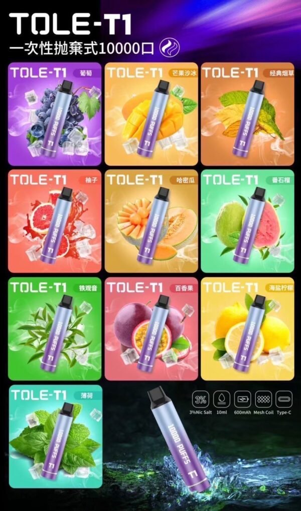 T1 萬口一次性主機 拋棄式電子煙 10000口續航 TOLE 一次性 電子菸 主機 加熱煙 拋棄式